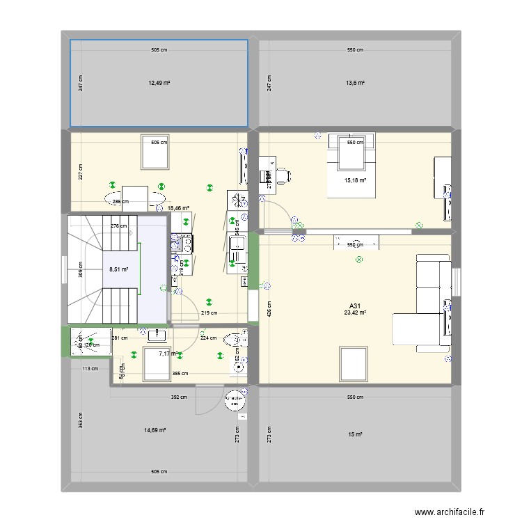 Bat-A-R+3. Plan de 9 pièces et 129 m2