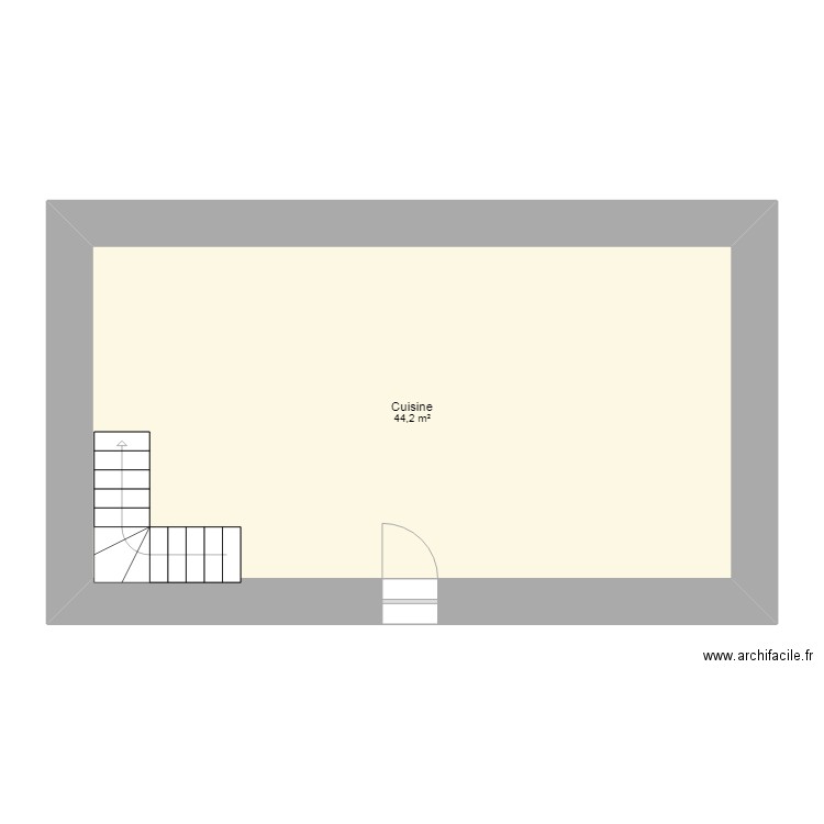 cuisine salon. Plan de 1 pièce et 44 m2