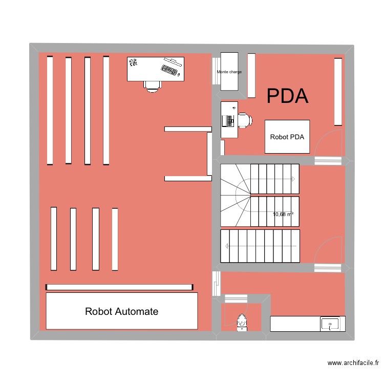 Étage 1 pharmacie. Plan de 4 pièces et 69 m2