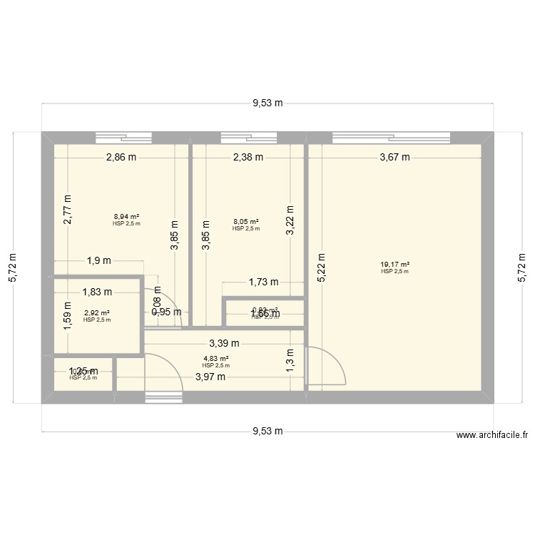 appartement Mathilde. Plan de 7 pièces et 46 m2