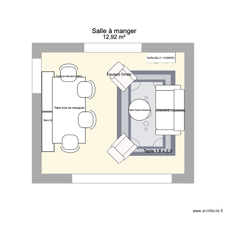 Salle à manger + conversation 2. Plan de 1 pièce et 13 m2