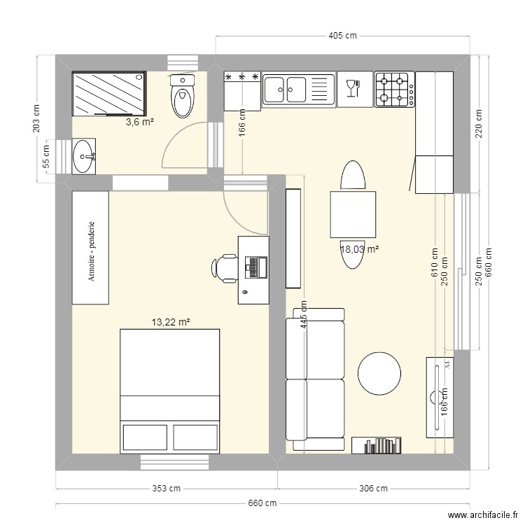 MODULE 35 projet aménagement. Plan de 3 pièces et 35 m2