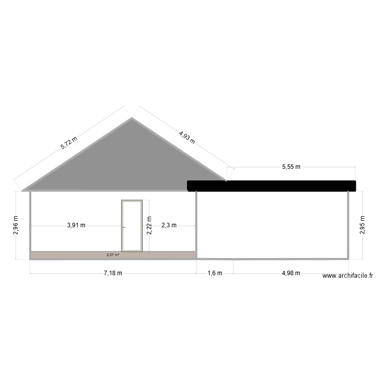Plan facade Est garage. Plan de 5 pièces et 55 m2