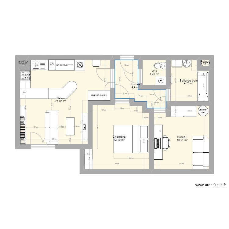 Appartement. Plan de 8 pièces et 56 m2
