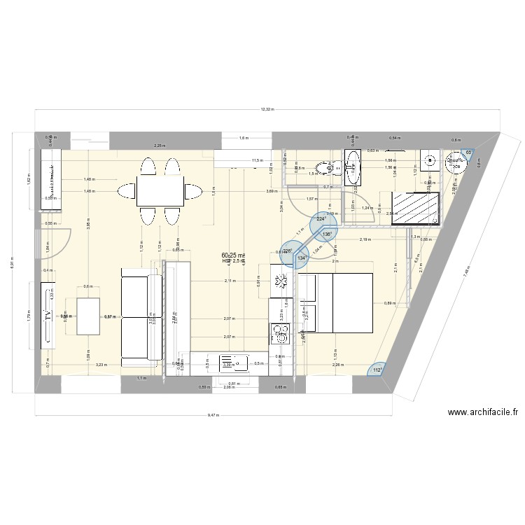 APT SCI PONTABY. Plan de 1 pièce et 60 m2