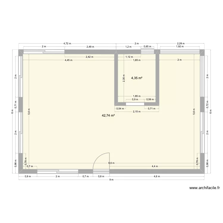 RDC MOB. Plan de 2 Pièces et 47 m²