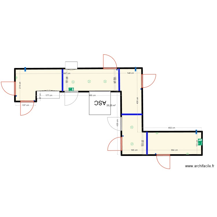 Palier BAT C-20 R+6. Plan de 1 pièce et 25 m2
