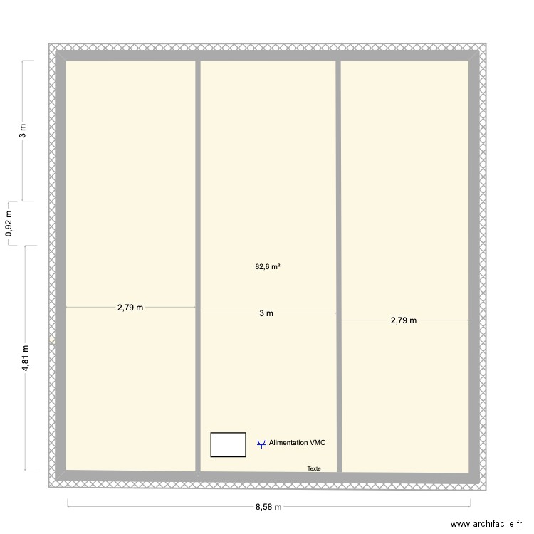 combles électricité. Plan de 1 pièce et 83 m2