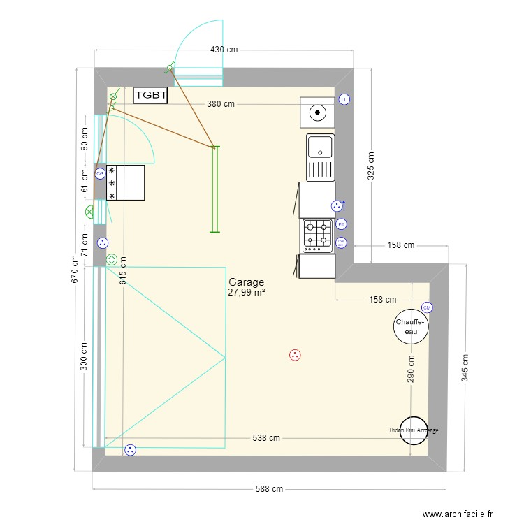 Extension Ouest - Garage. Plan de 1 pièce et 28 m2