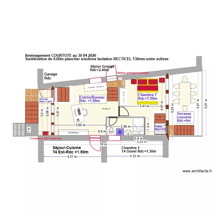 COURTOTE 30 04 2026. Plan de 1  et 38 m²
