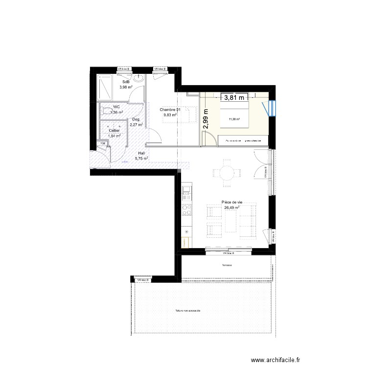 Appartement V3. Plan de 1 pièce et 11 m2