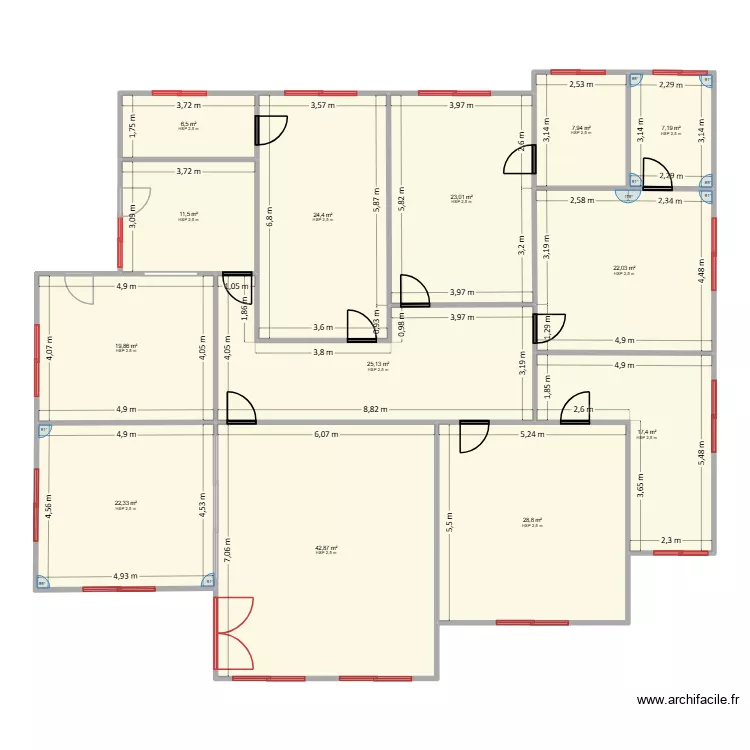 JKL. Plan de 13  et 259 m²