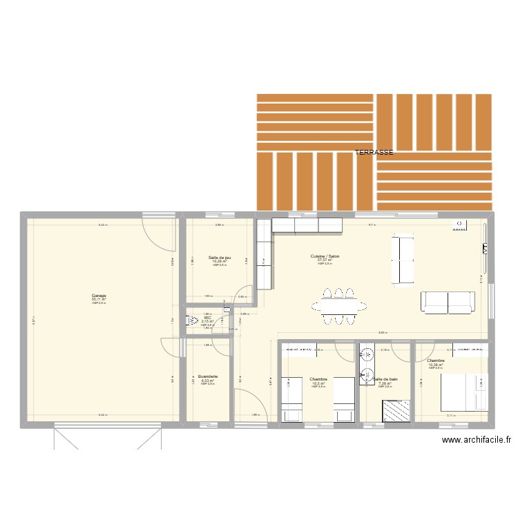 Maison ossature bois. Plan de 8 pièces et 160 m2