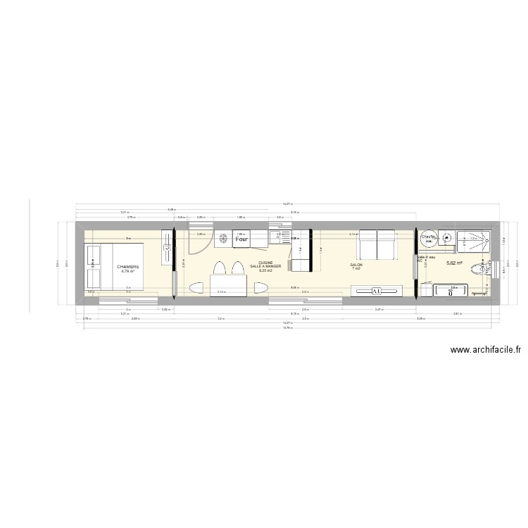 PLAN t2 en 1 container 45 pied INDICE C. Plan de 3 pièces et 31 m2