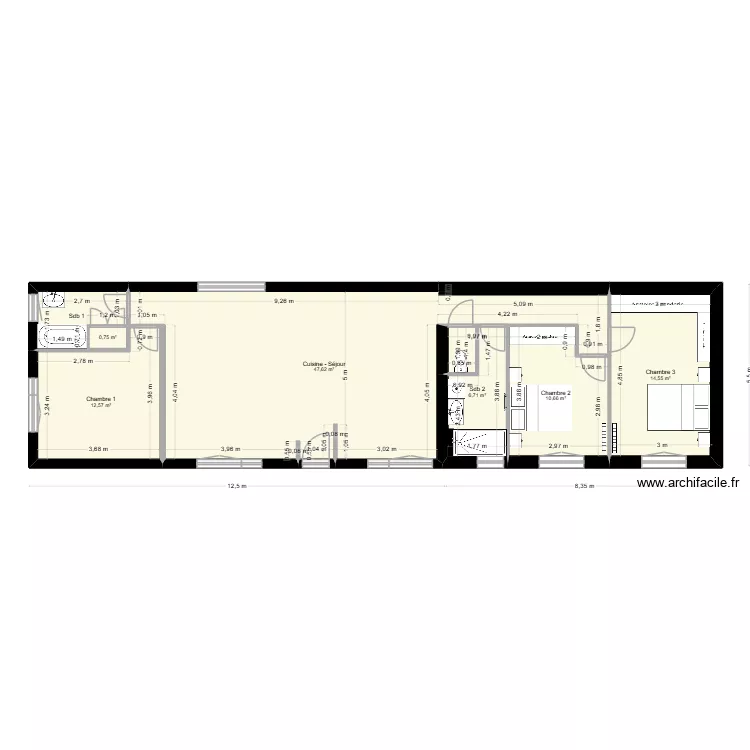 Plan projet Canard v7. Plan de 7  et 97 m²
