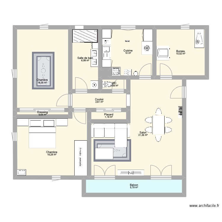 Appartement. Plan de 12 pièces et 107 m2