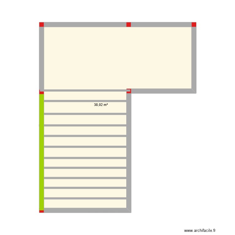 dala. Plan de 1 pièce et 38 m2
