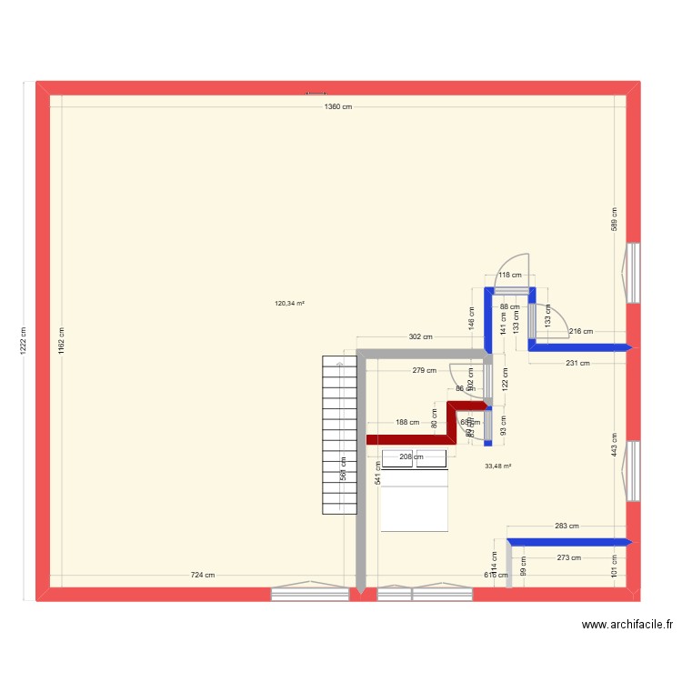 Etage sans mezzanine. Plan de 2 pièces et 154 m2