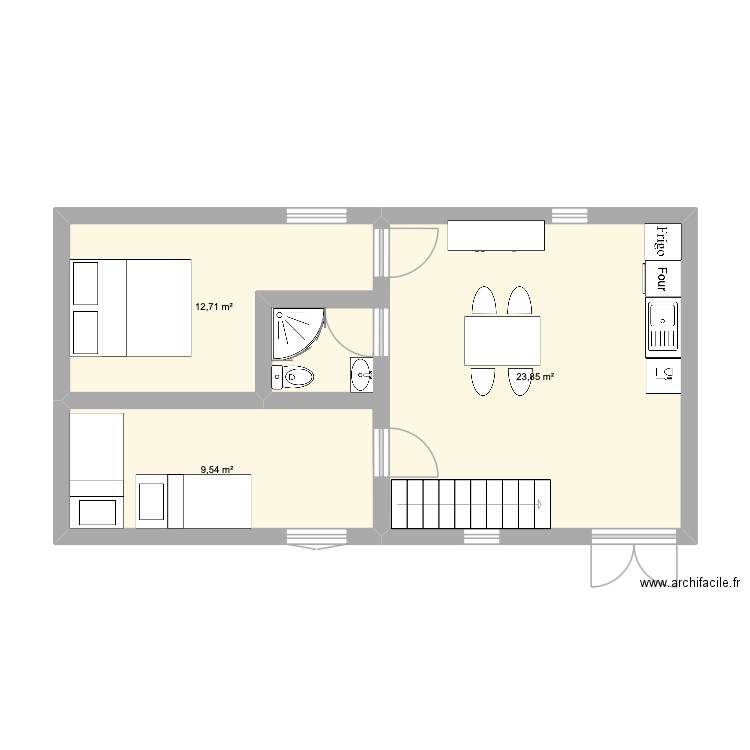 glos gite 2. Plan de 3 pièces et 46 m2