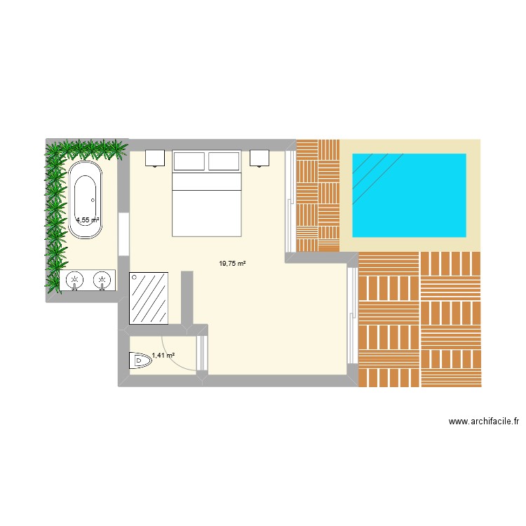 Bungalows couple. Plan de 3 pièces et 26 m2