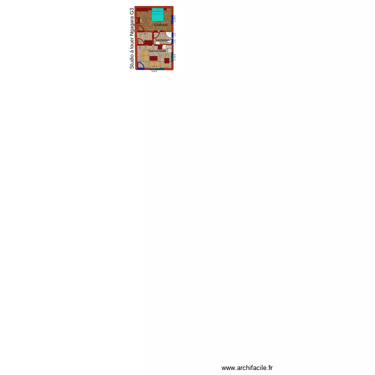 studio. Plan de 2 Pièces et 47 m²