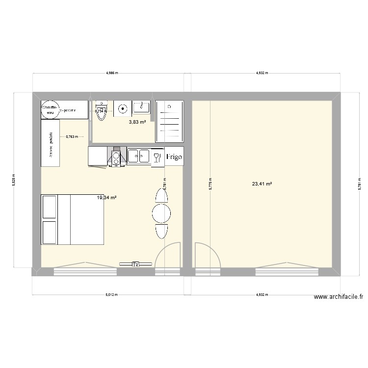 83-85 -V1. Plan de 3 pièces et 47 m2