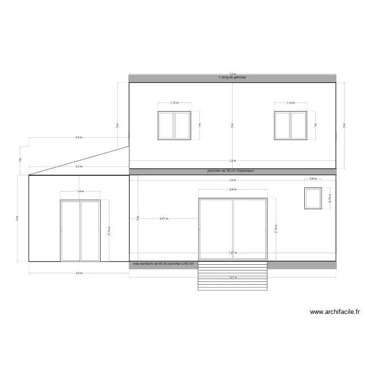 coupe façade terrasse AVEC CHAMBRE GARAGE. Plan de coupe façade terrasse AVEC CHAMBRE GARAGE. Plan de