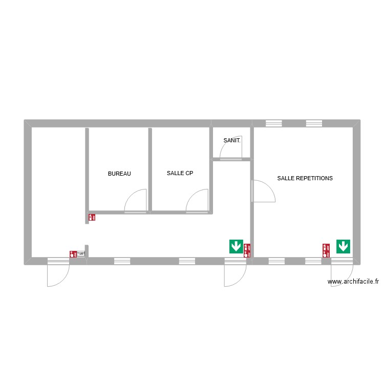 Ecole de Musique Sablons sur Huisne. Plan de 3 pièces et 53 m2