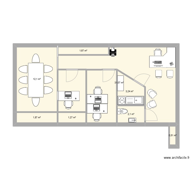 Plan_agence_propo2. Plan de 8 pièces et 54 m2