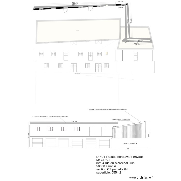 facade nord AVANT TRAVAUX. Plan de 2 pièces et 125 m2