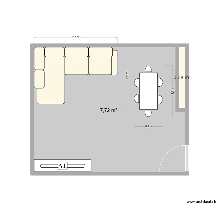 salon celine. Plan de 2 pièces et 18 m2