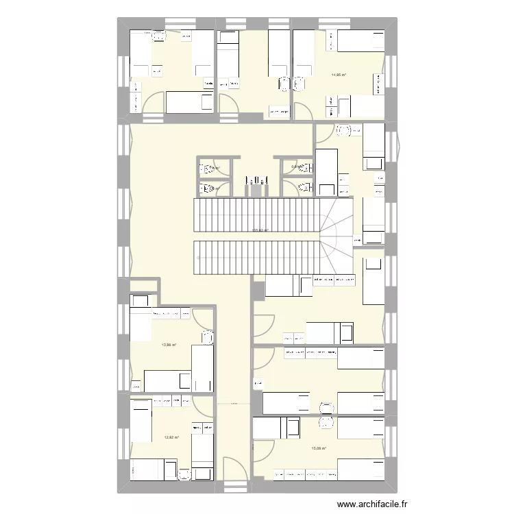 etage 1 dortoire final final. Plan de 8  et 196 m²
