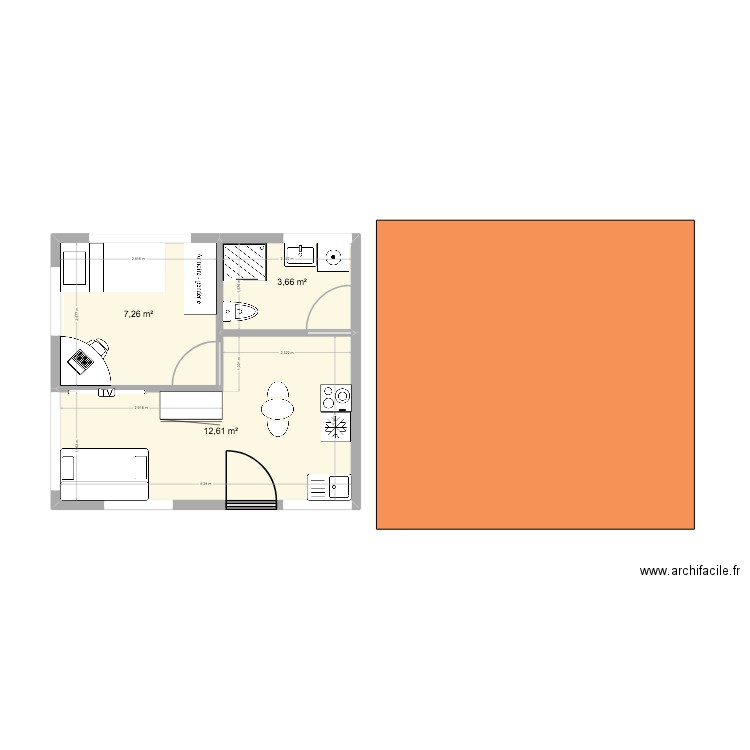 Créa'ménagements. Plan de 3 pièces et 24 m2
