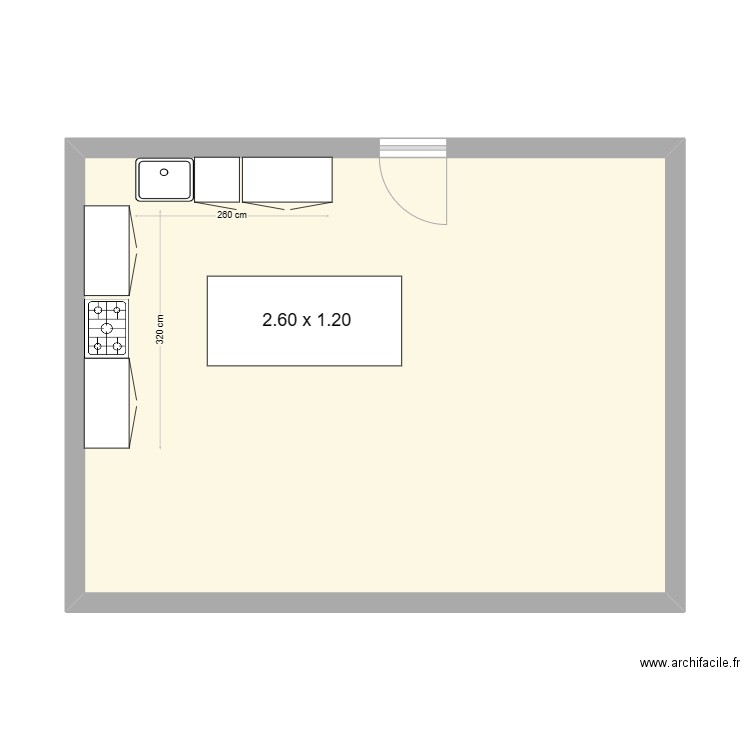 cuisine vigoureux. Plan de 1 pièce et 45 m2