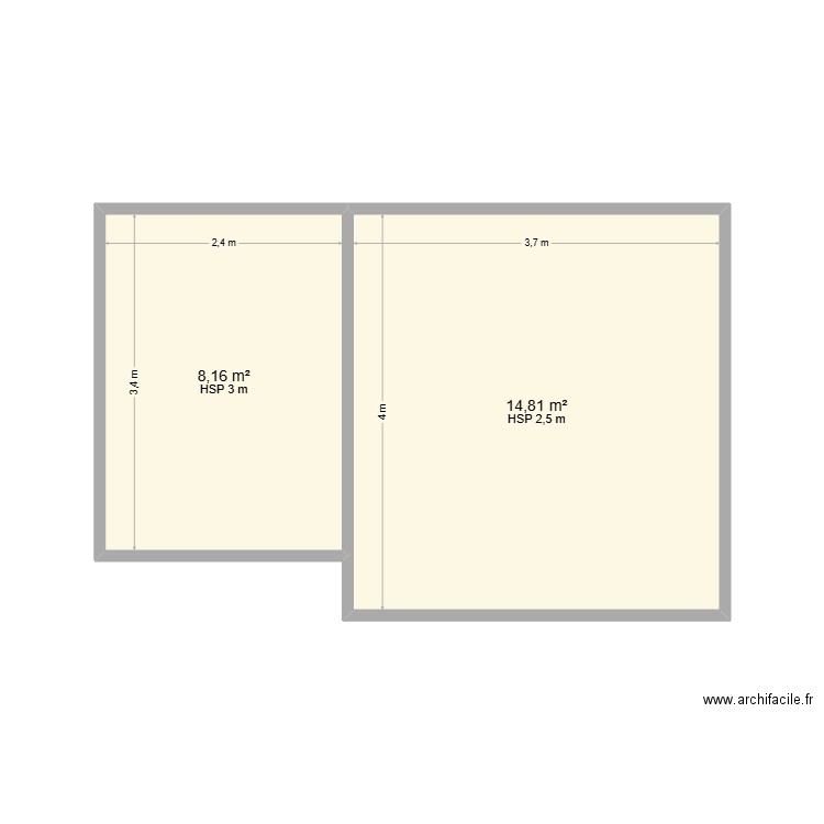 Piece 2. Plan de 2 pièces et 23 m2