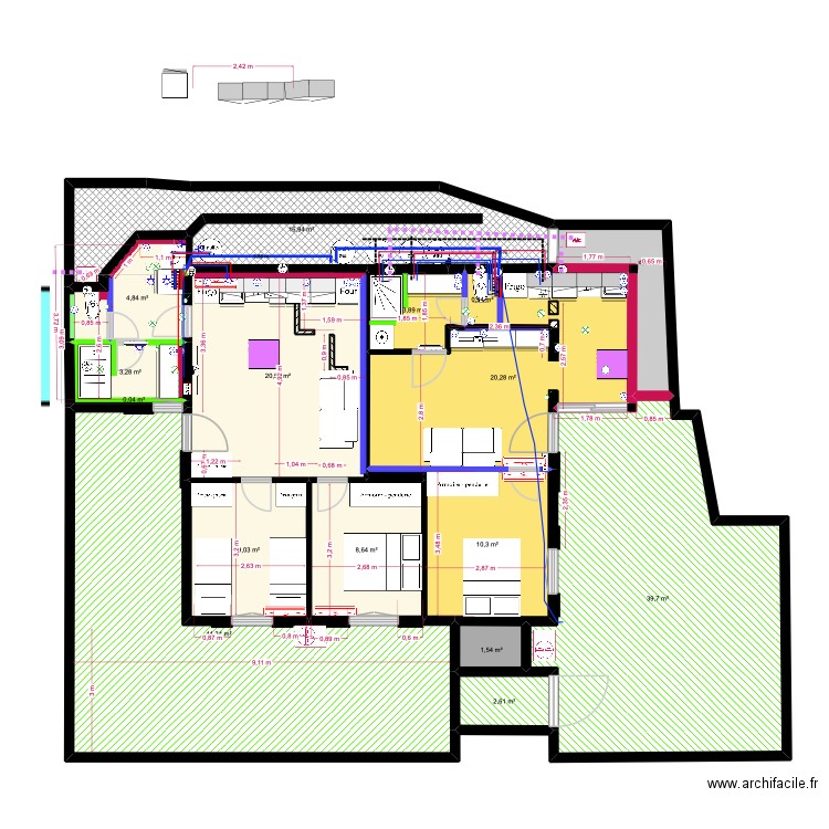 placo fiume. Plan de 17 pièces et 188 m2