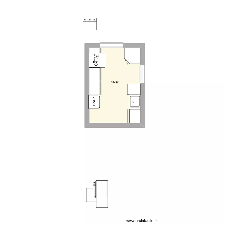 Cuisine fin. Plan de 1 Pièce et 12 m² Cuisine fin. Plan de 1 Pièce et 12 m²
