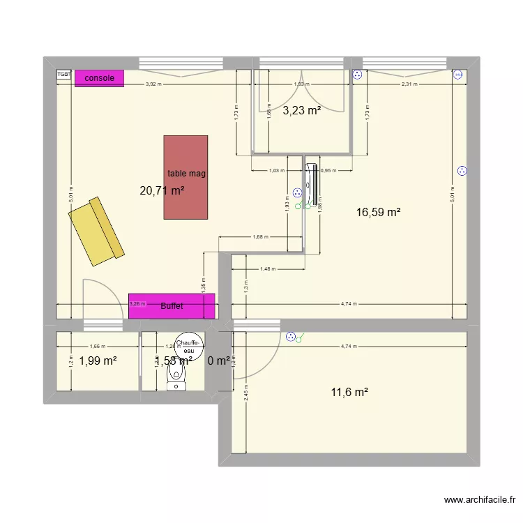 B&C. Plan de 7  et 56 m²