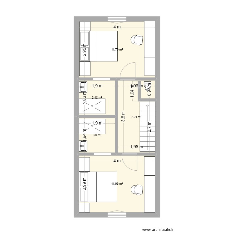 Extension Etage. Plan de 5 pièces et 38 m2