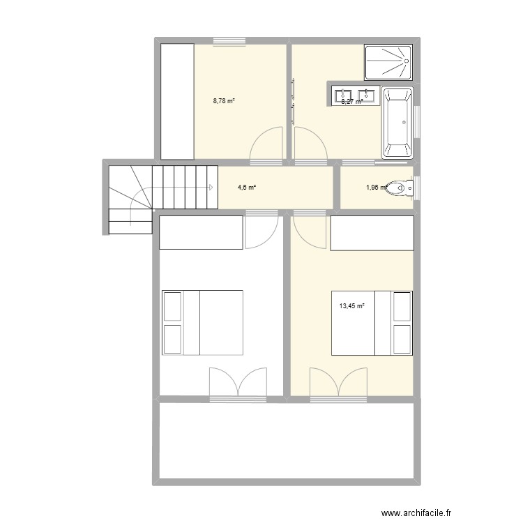 etage !!!. Plan de 5 pièces et 37 m2