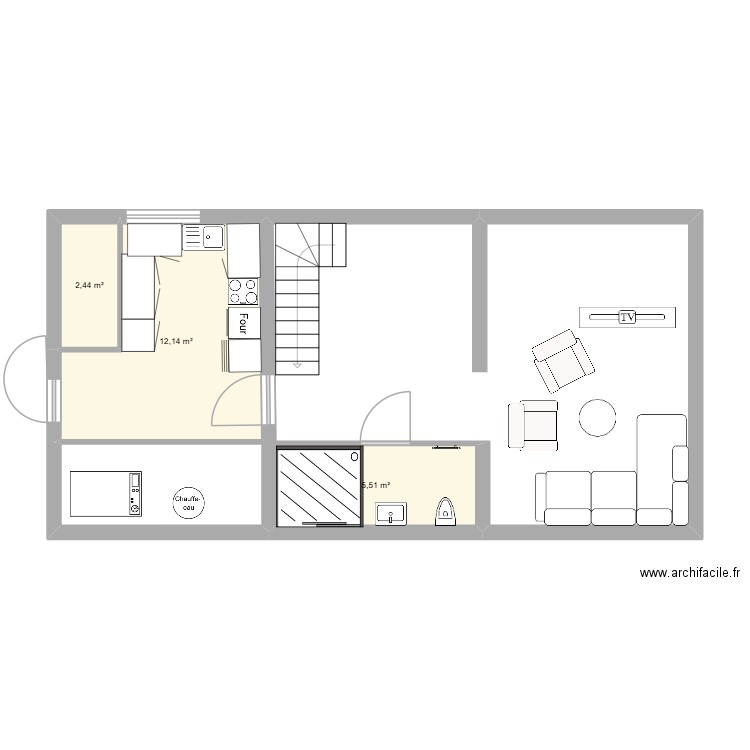 sous sol. Plan de 3 pièces et 20 m2