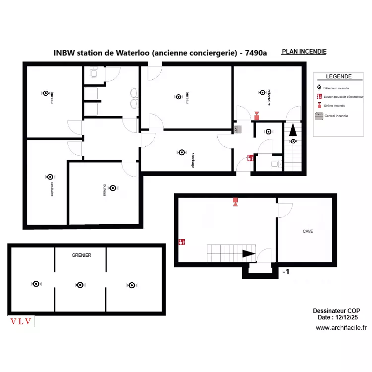 plan incendie INBW 7490A ancienne conciergerie. Plan de 