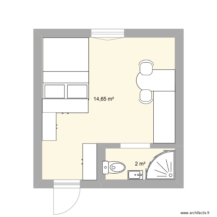 studio victor massé. Plan de 2 pièces et 17 m2