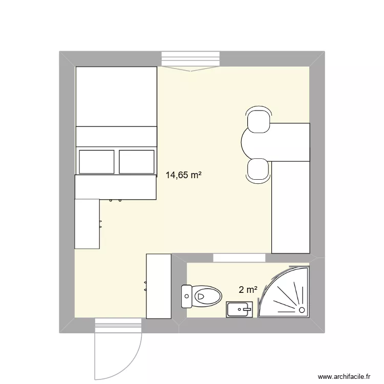 studio victor mass&eacute;. Plan de 2 pièces et 17 m²