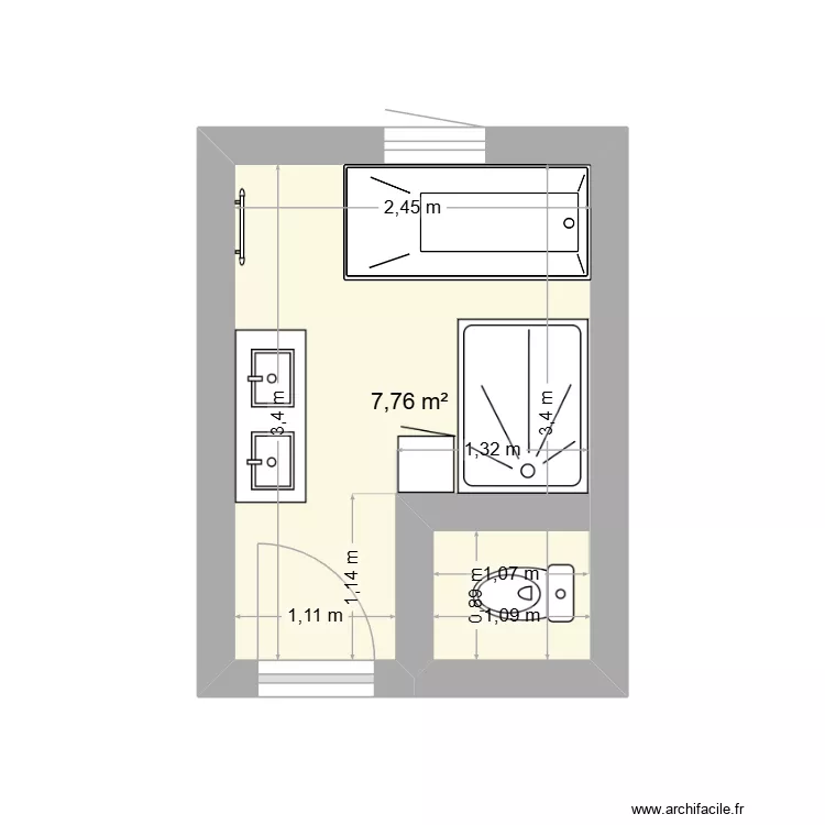 projet salle bain RDC. Plan de 1  et 8 m²