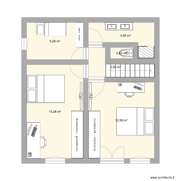 Famille haut. Plan de 6 pièces et 39 m2