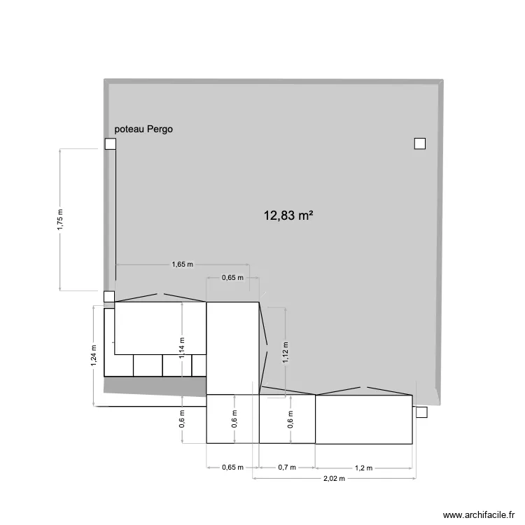 Cuisine Ext&eacute;rieure. Plan de 1  et 13 m²