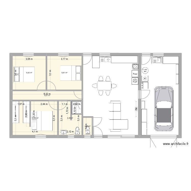 maison Aurélie. Plan de 6 pièces et 45 m2