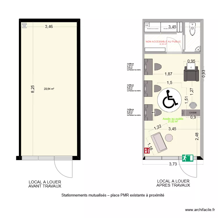 SALON DE COIFFURE HAIR BY MAEVA. Plan de 3 pièces et 57 m²