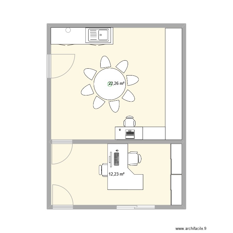 Bureau. Plan de 2 pièces et 34 m2